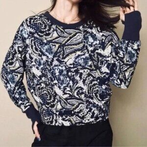 Joie M Caleigh Blue Print Cropped Sweatshirt with Thumb Holes
